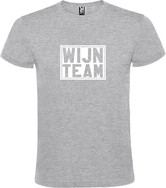 Grijs T shirt met print van " Wijn Team " print Wit size XS