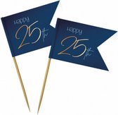 cocktailprikkers 25 jaar 6,5 cm bamboe navy 36 stuks