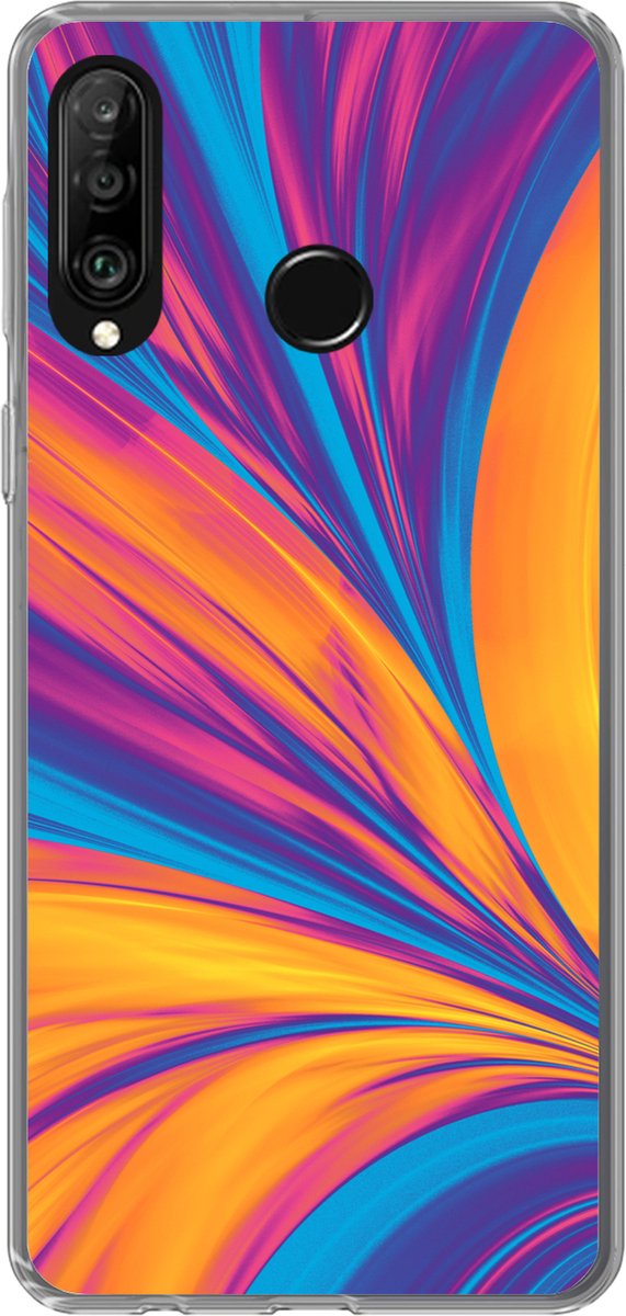 Telefoonhoesje Geschikt voor Huawei P30 Lite hoesje - Veren - Regenboog - Neon - Abstract - Siliconen Telefoonhoesje Telefoonhoesje