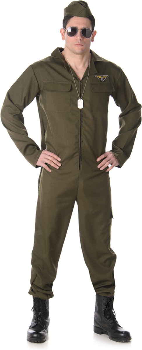 Karnival Costumes 3-Delig Verkleedpak Legerpiloot Heren Carnavalskleding Heren Verkleedkleren Volwassenen Carnaval - Polyester - Groen - Maat M - 3-Delig Flying Suit/Hoed/Bril