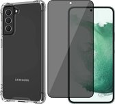 Samsung Galaxy S22 Plus Hoesje Transparant met Screenprotector Set - Privacy Gehard Glas Full Screen Tempered Glass Screen Protector