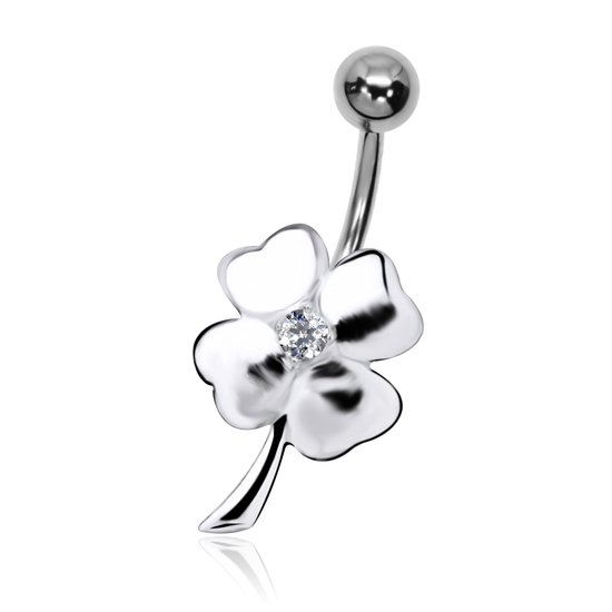 JoyS Navel piercing Sterling zilver 925 klaver bedel staaf 316L
