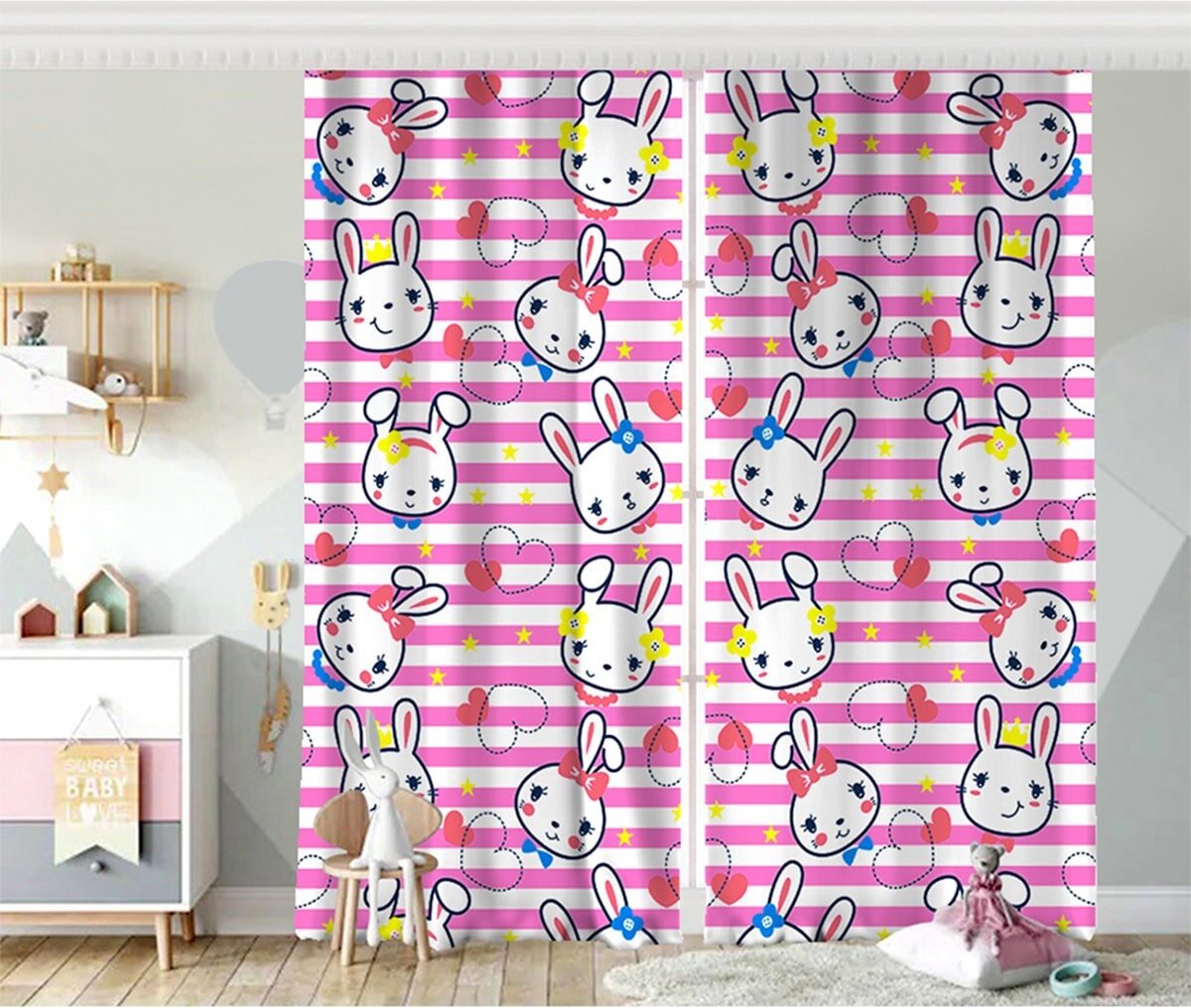 Zethome - Gordijn voor Kinderen - 140x260 cm - Kant en Klaar - Geschikt voor een rail of Roede - Digitaal Printen - Washbar - Roze- 2 Stuks - Totale Breedte 280cm