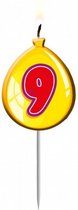 verjaardagskaars "9" ballon 11 x 4 cm wax geel/rood