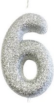 nummerkaars '6' 7 cm wax glitter zilver