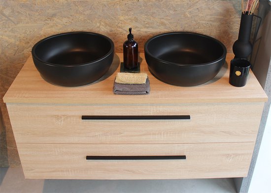 Meuble de salle de bain Timbur 100 cm avec poignées noires mates Bois