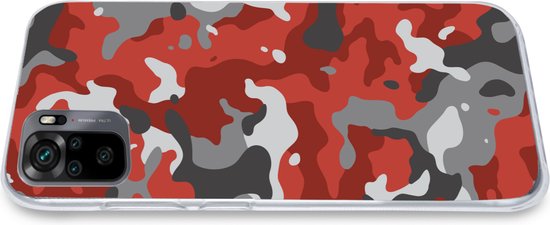 Coque Xiaomi Redmi Note 10 - Rouge avec Motif camouflage Gris - Coque de Téléphone en Siliconen