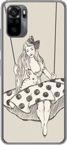Geschikt voor Xiaomi Redmi Note 10 Pro hoesje - Meisje in polka-dot jurk met konijn - Siliconen Telefoonhoesje