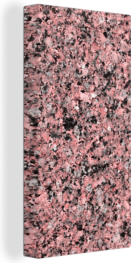 Canvas Schilderij Graniet - Kristallen - Roze - Zwart - 40x80 cm - Wanddecoratie