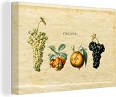 Canvas - Fruit - Druif - Vintage - Schets - Muurdecoratie - Canvasdoek - Schilderijen op canvas - 120x80 cm
