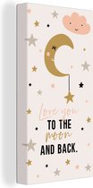 Canvas Schilderij Quotes - Love you to the moon and back - Kinderen - Spreuken - Kids - Baby - Meisje - 40x80 cm - Wanddecoratie