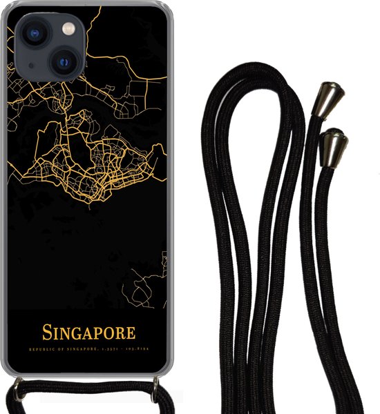 Foto: Telefoonkoord telefoonketting telefoonhoesje geschikt voor iphone 13 singapore kaart goud siliconen crossbody telefoonhoesje met koord telefoonhoesje