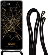 Cordon de téléphone - Chaîne de téléphone - Coque avec cordon iPhone 8 - Nîmes - Carte - Goud - Siliconen - Bandoulière - Coque de téléphone avec cordon