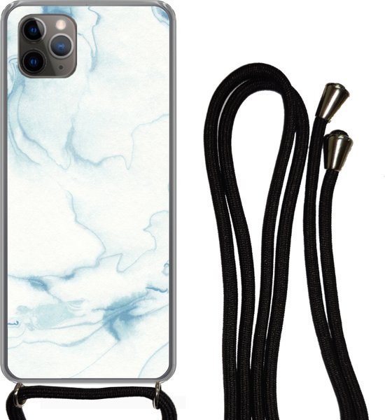 Coque avec cordon iPhone 11 Pro - Imprimé marbré - Wit - Motif - Siliconen - Bandoulière - Coque arrière avec cordon - Coque pour téléphone avec cordon - Coque avec corde