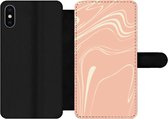 Bookcase Geschikt voor iPhone X telefoonhoesje - Marmer print - Roze - Zalm - Met vakjes - Wallet case met magneetsluiting
