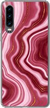 Geschikt voor Huawei P30 hoesje - Marmer print - Roze - Rood - Siliconen Telefoonhoesje