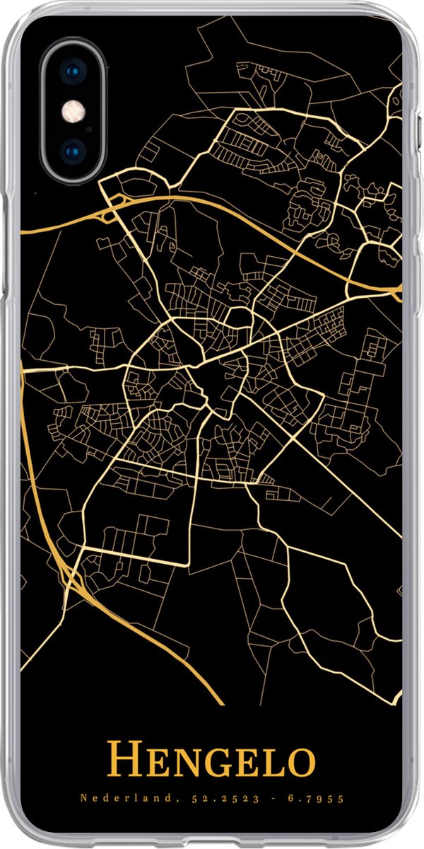 Telefoonhoesje Geschikt voor iPhone Xs hoesje - Hengelo - Black - Gold - Siliconen Telefoonhoesje Telefoonhoesje