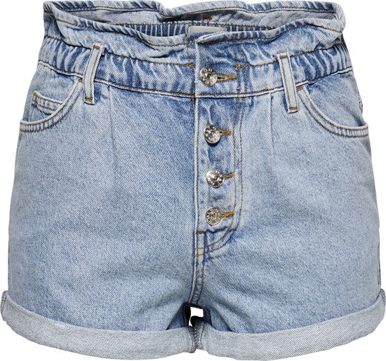 Only ONLCUBA Life Short En Jean Paperbag Femme – Bermuda Taille Papier Large, Coupe Droite Confortable, Style Vintage 5 Poches