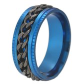Anxiety Ring - (Ketting) - Stress Ring - Fidget Ring - Anxiety Ring For Finger - Draaibare Ring - Spinning Ring - Blauw-Grijs - (17.00mm / maat 53)