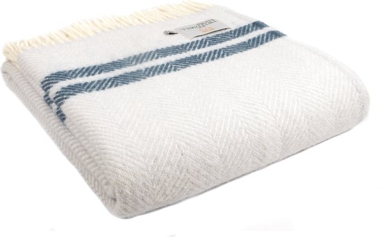 Plaid Visgraat 2 streep Lichtblauw en Blauw - 150x183 - Nieuw Wol - Tweedmill UK