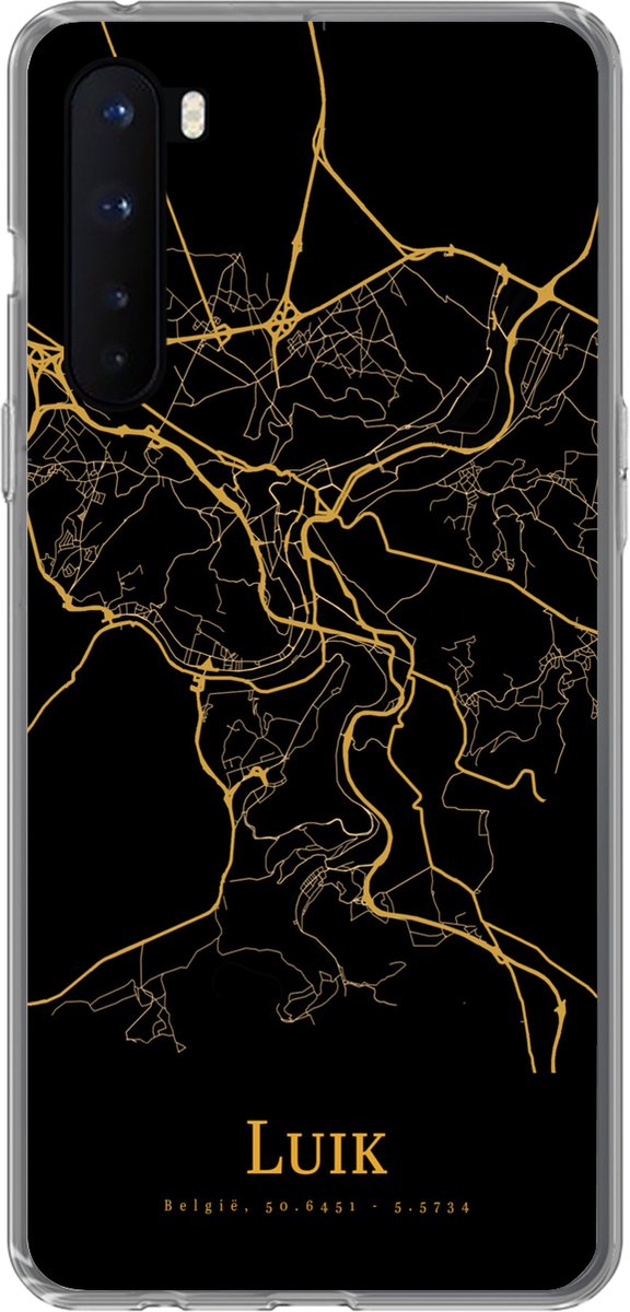 Telefoonhoesje Geschikt voor OnePlus Nord hoesje - Luik - Kaart - Gold - Siliconen Telefoonhoesje Telefoonhoesje