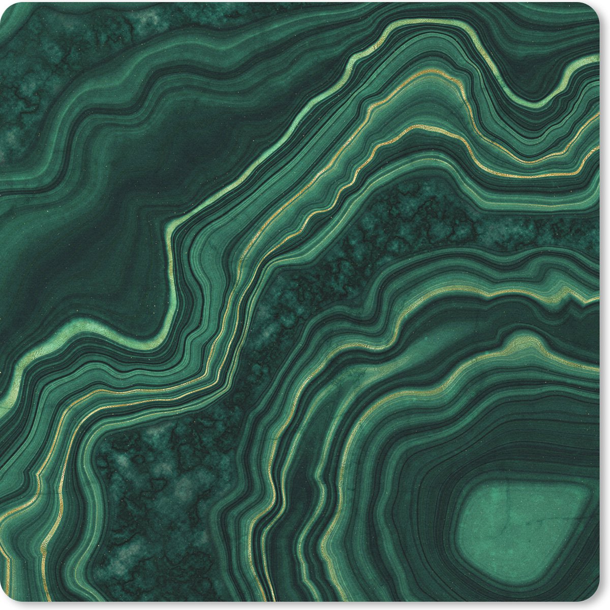 Muismat 20x20 cm - Mousepad Marmer - Groen - Gouden - Muismatten