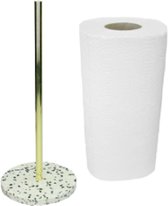 Terrazzo keukenrolhouder 36 x 15 x 15 cm | Houder keukenrol kleur wit en goud
