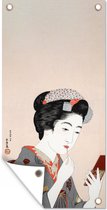 Tuinposter Japans - Vrouw - Make up - Vintage - 30x60 cm - Tuindoek - Buitenposter