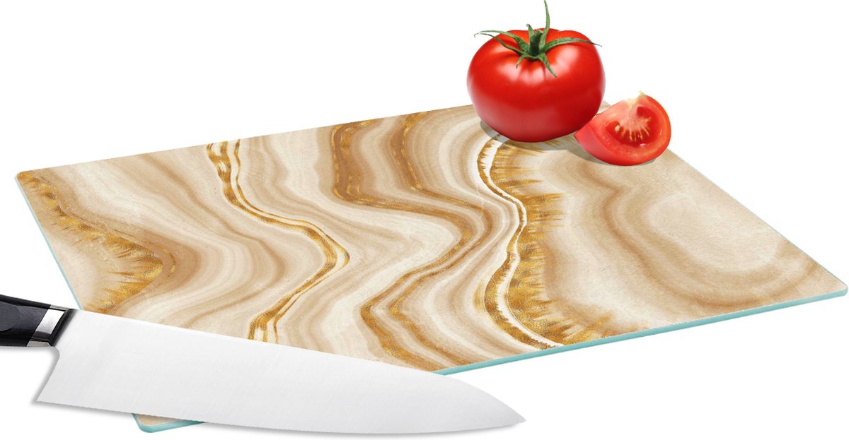 Glazen Snijplank - 28x20 - Marmer - Gouden - Beige - Snijplanken Glas