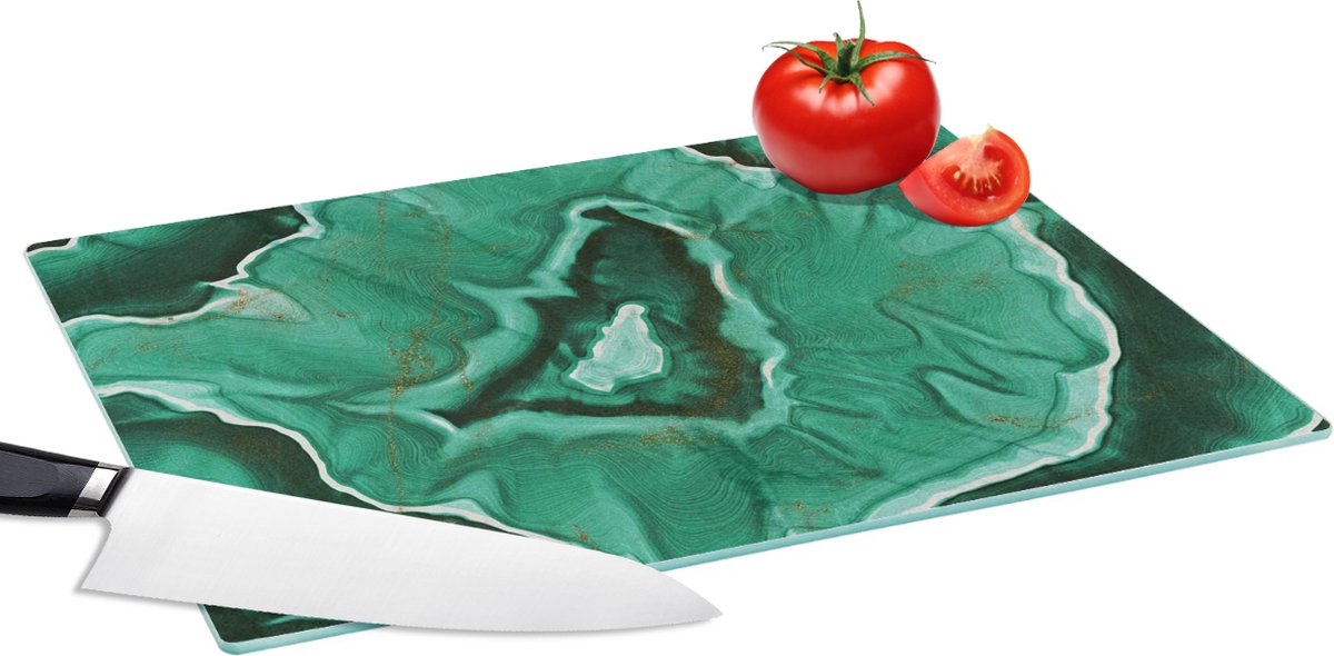 Glazen Snijplank - 39x28 - Marmer - Aqua - Groen - Snijplanken Glas