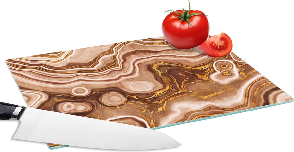 Glazen Snijplank - 28x20 - Marmer - Goud - Patronen - Snijplanken Glas