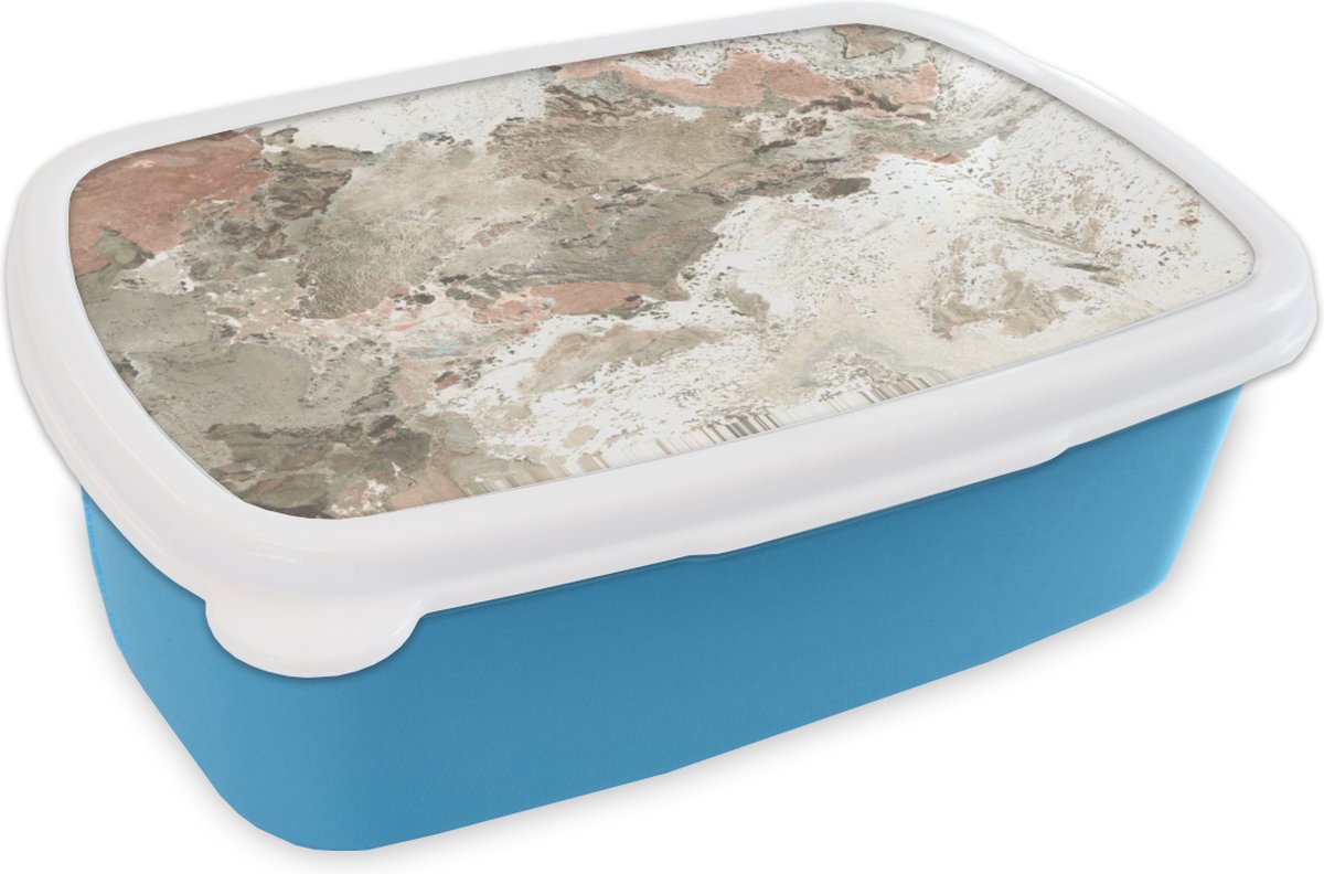 Broodtrommel Blauw - Lunchbox - Brooddoos - Wit - Graniet - Keien - 18x12x6 cm - Kinderen - Jongen