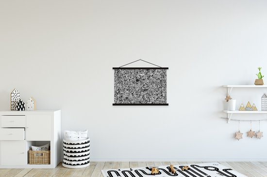 Posterhanger incl. Poster 60x40 cm - Schoolplaat - Steen - Graniet - Grijs - Zwart - Textielposter - Zwarte latten