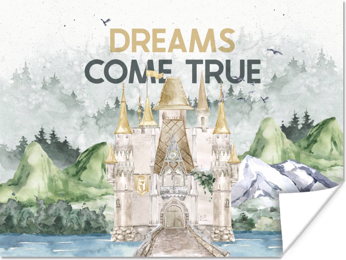 Poster 40x30 cm - Quotes - Dreams come true - Kinderen - Spreuken - Kids - Baby - Posters - Kamer decoratie - Wanddecoratie woonkamer - Muurdecoratie slaapkamer - Poster Babykamer