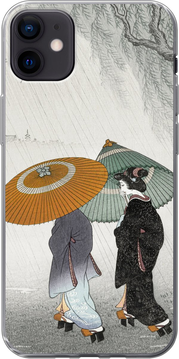 Telefoonhoesje Geschikt voor iPhone 12 mini hoesje - Vrouwen - Kimono - Parasol - Japan - Vintage - Siliconen Telefoonhoesje Telefoonhoesje