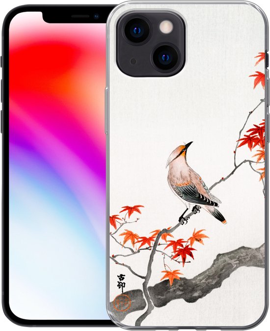 Coque iPhone 13 Mini - Érable du Japon - Scandinave - Vogel - Branche - Coque de téléphone en Siliconen