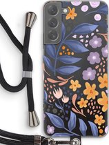 Case Company® - Samsung Galaxy S22 Plus hoesje met Koord - Flowers with blue leaves - Telefoonhoesje met Zwart Koord - Bescherming aan alle Kanten en Over de Schermrand