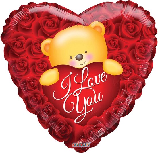 Helium Ballon “I Love You” Rozen Hart met Beertje - Gevuld met Helium | Boombie© | Verstuurd in sierlijke doos! | Folie Ballon | Valentijnsdag | Liefde | Valentijn | I Love You