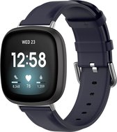 YONO Vacca Leer Bandje geschikt voor Fitbit Versa 3 / Sense - Leren Vervangende Horlogebandje Strap - Donkerblauw
