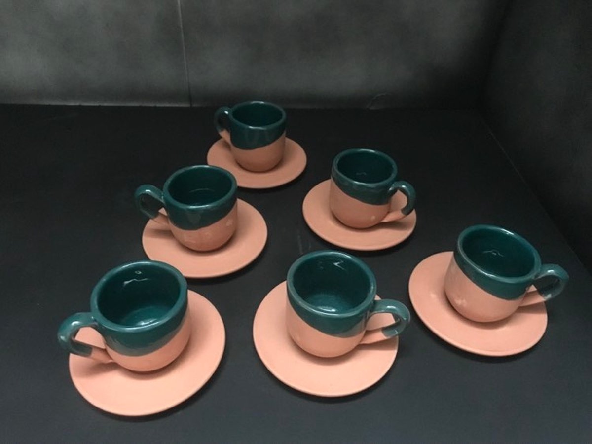 Keramiek Espressoset 6p koffiekopjes handgemaakt theeset vaatwasbestendig vuurvast