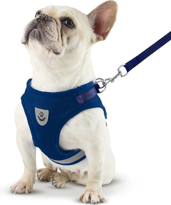 Hondentuig, hondenharnas met hondenriem – reflecterend - blauw – maat m (borst 35-40 cm)