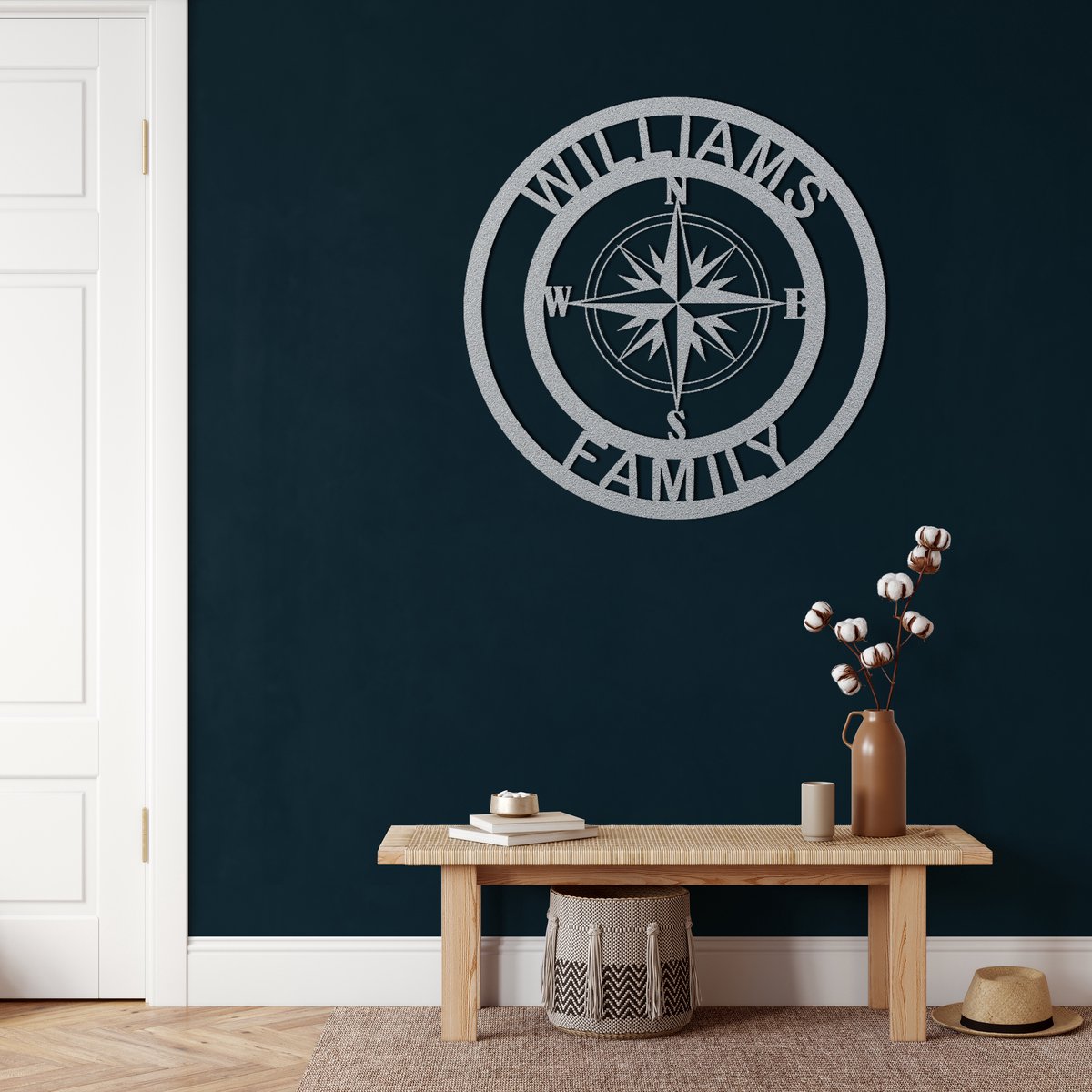 Wanddecoratie | Kompas Monogram / Compass Monogram| Metal - Wall Art | Muurdecoratie | Woonkamer |Zilver| 45x45 cm