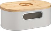 Boîte à pain Navaris avec couvercle en bois - Boîte à pain avec planche à découper comme couvercle - Boîte de rangement ovale avec vue - 34,2 x 18,6 x 13 cm - Taupe