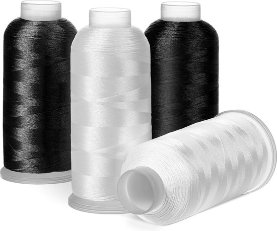 Set de fils pour machine à coudre polyester fluo Navaris - 2x blanc et 2x  noir - 5000