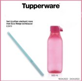 Tupperware vierkante ecofles roze met  eco rietje