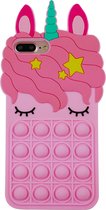 Peachy Unicorn Pop Fidget Bubble siliconen eenhoorn hoesje voor iPhone 7 Plus en iPhone 8 Plus - roze