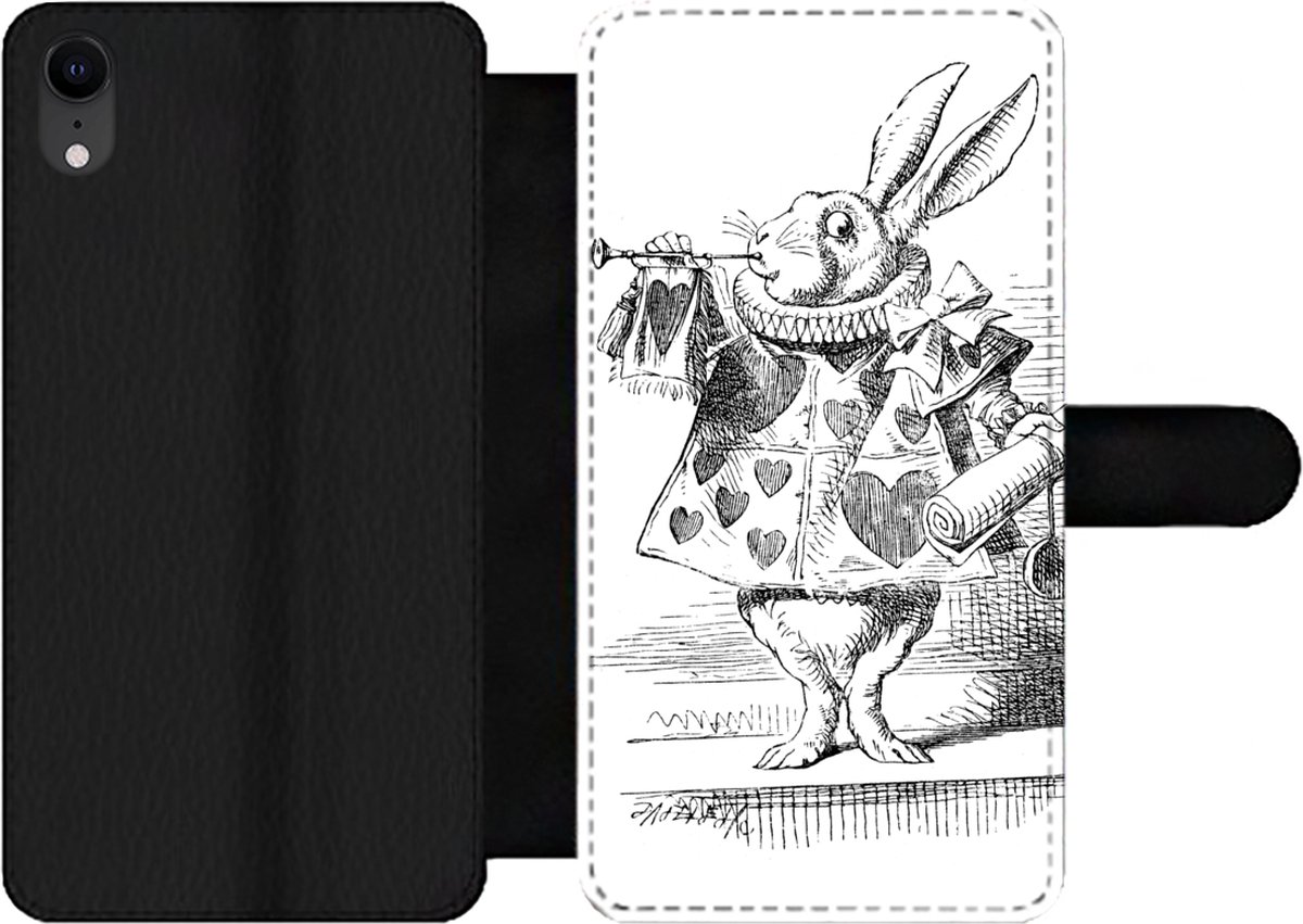 Telefoonhoesje Geschikt voor iPhone XR telefoonhoesje - Konijn - Met vakjes - Wallet case met magneetsluiting