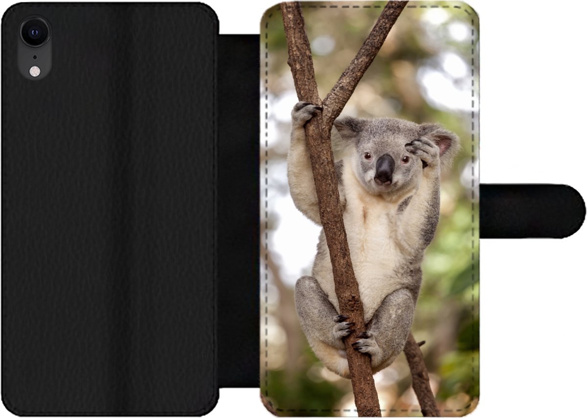 Telefoonhoesje Geschikt voor iPhone XR telefoonhoesje - Koala - Takken - Dier - Kinderen - Jongens - Meiden - Met vakjes - Wallet case met magneetsluiting