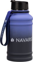 Navaris fitness drinkfles 1,3 liter - Lichte waterfles van roestvrij staal blauw - Grote blauwe waterfles RVS voor sport, fitness, yoga en kamperen
