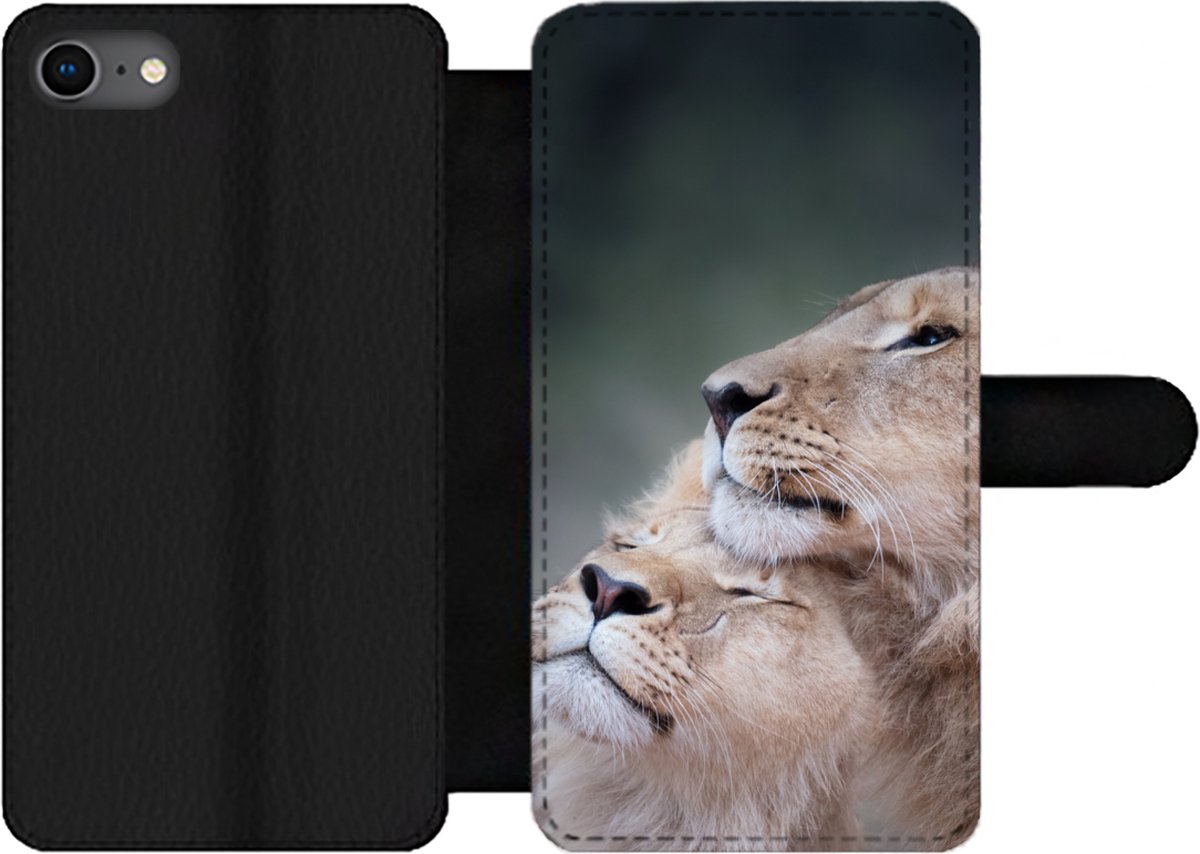 Telefoonhoesje Geschikt voor iPhone 7 telefoonhoesje - Leeuw - Wilde dieren - Big Five - Met vakjes - Wallet case met magneetsluiting